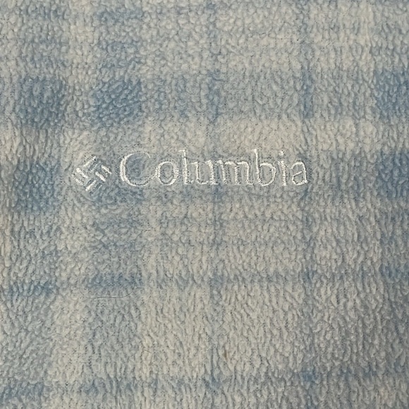 Columbia Fleece Full Zip Jacket Light Blue Plaid Zip Pockets Lounge Sz M - Picture 7 of 9